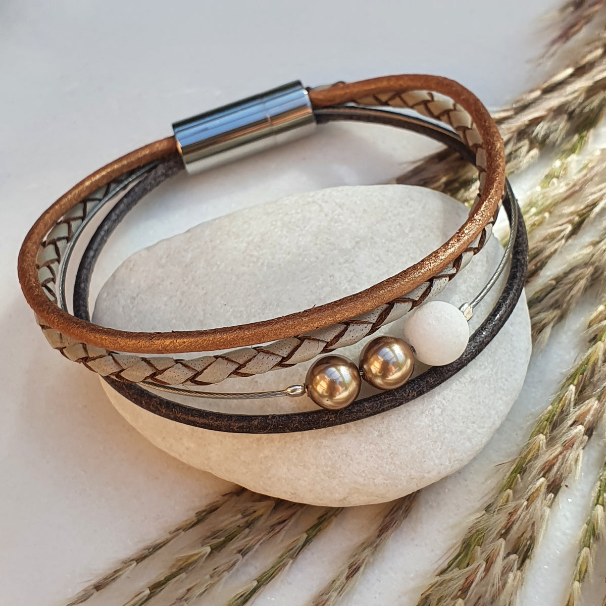 "Trendy" bracelet, silver/bordeaux