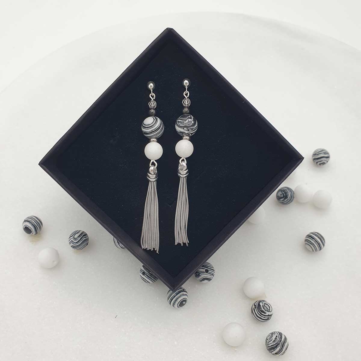 Ohrringe &quot;black &amp; white&quot;, lang