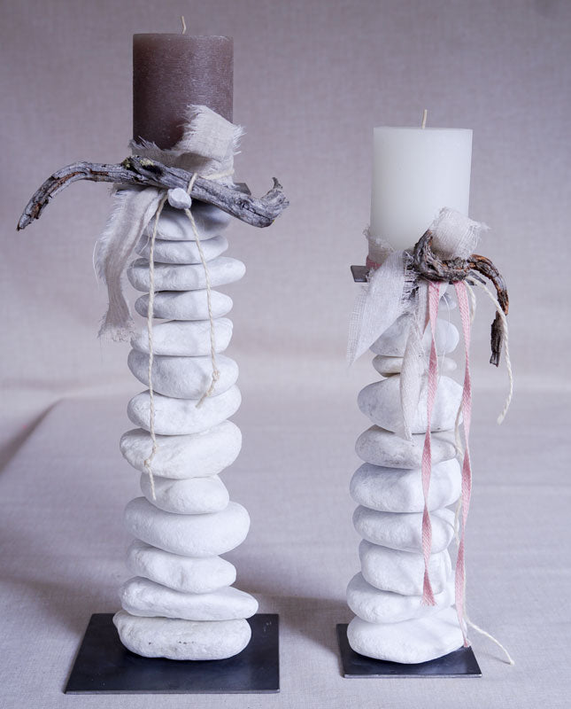 Kerzenständer mit Bachsteine aus Marmor groß - Venustis